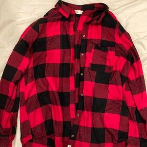 Hollister flannel, black and red, size medium